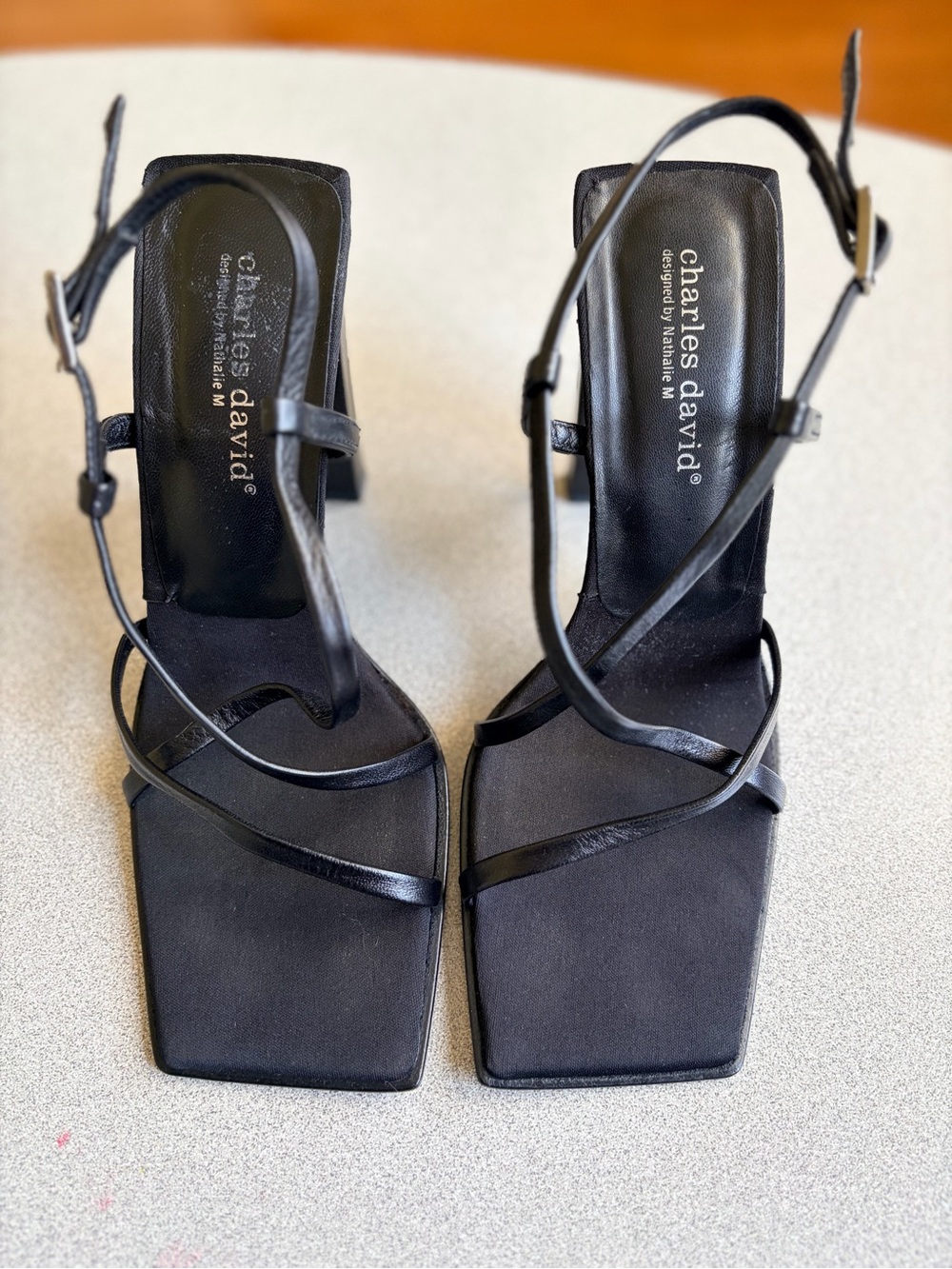 Charles David Black Strappy Square-Toe Block Heel Sandals - Picture 2 of 6